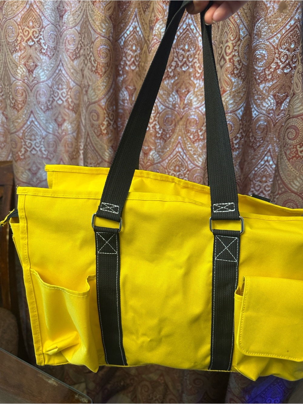 Yellow Men's Canvas Tote Bag with Black Straps